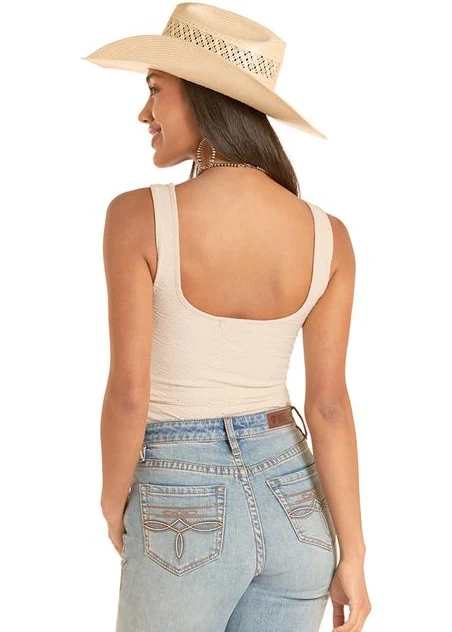 White Eyelet Knit Tank Top - Image 2
