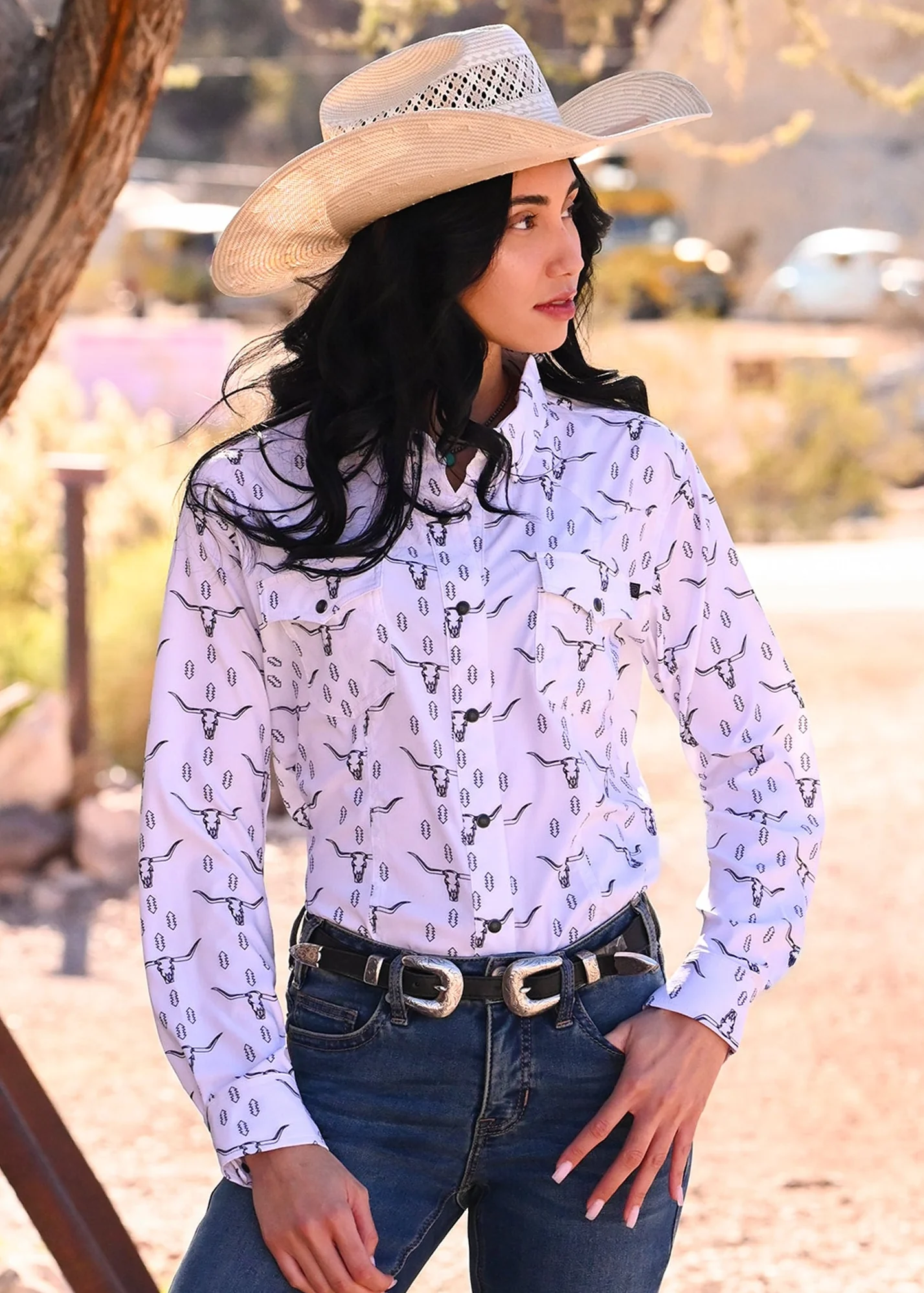 TEK Western Steer Print Long Sleeve Shirt