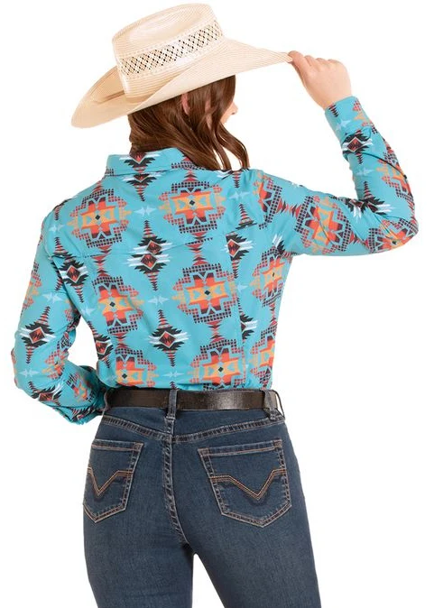 TEK Western Turquoise Aztec Long Sleeve Shirt - Image 2
